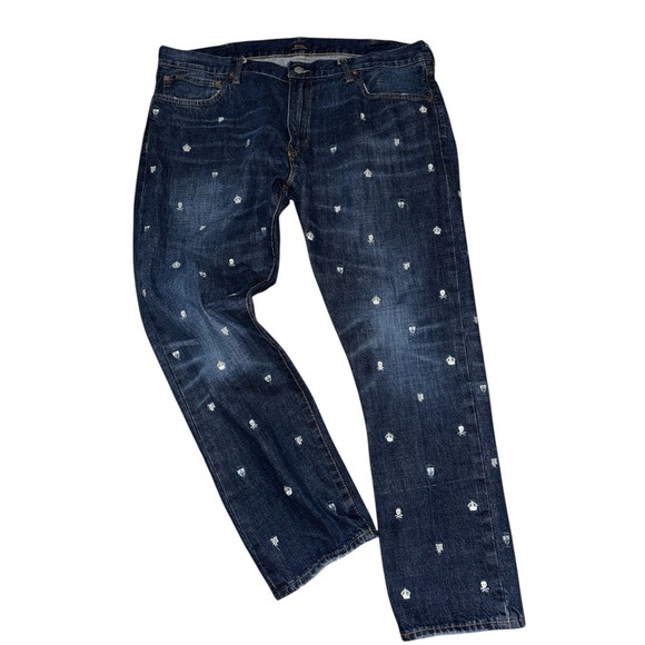 Polo Ralph Lauren Sullivan Slim All Over Collegiate Crown Skull Dark Jeans 40x30